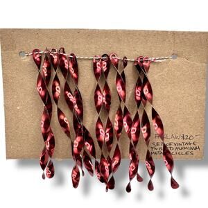 Set of 13 aluminum icicle Christmas ornaments - red maroon color holiday decor